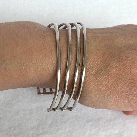 Sterling Silver 925 Modernist 22MM Wide Multi Row 4 Band V Cuff Bracelet Sz 7.5" - Picture 11 of 16